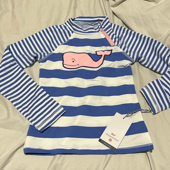 vineyard vines target 6 blue white long sleeve eve rash guard pink whale NWT - Picture 1 of 7